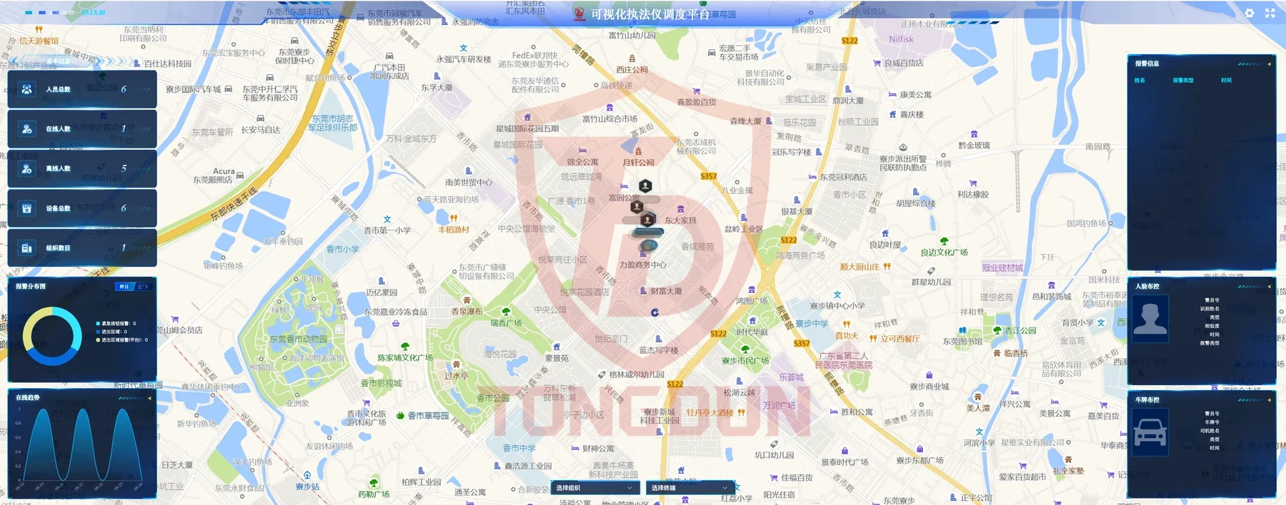 可视化执法仪调度平台 监控大屏 地图态势总览